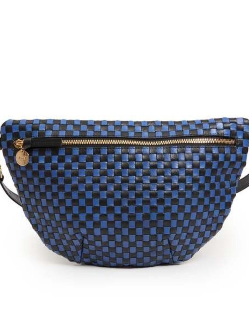 NEW CLARE V GRANDE FANNY BAG - BLACK / COBALT BLUE WOVEN CHECKER LEATHER